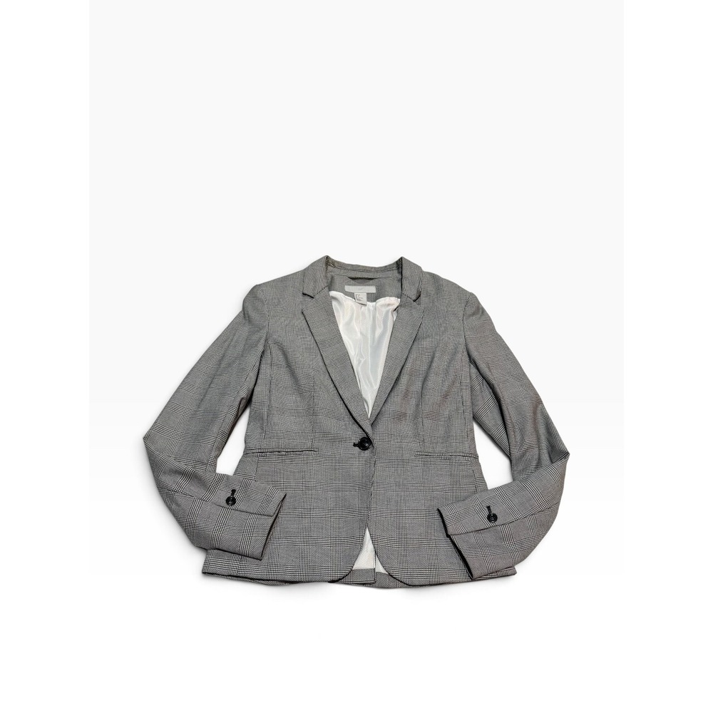 HM Womens Grey Glen Plaid Single Button Blazer Jacket Size 6 Office Professional